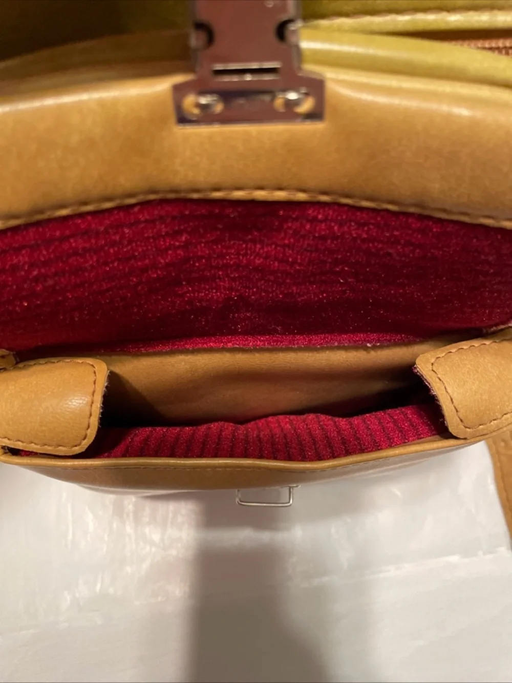 Marsand Camera Bag Tan Faux Leather With Red Lining Padded Crossbody Bag Vintage